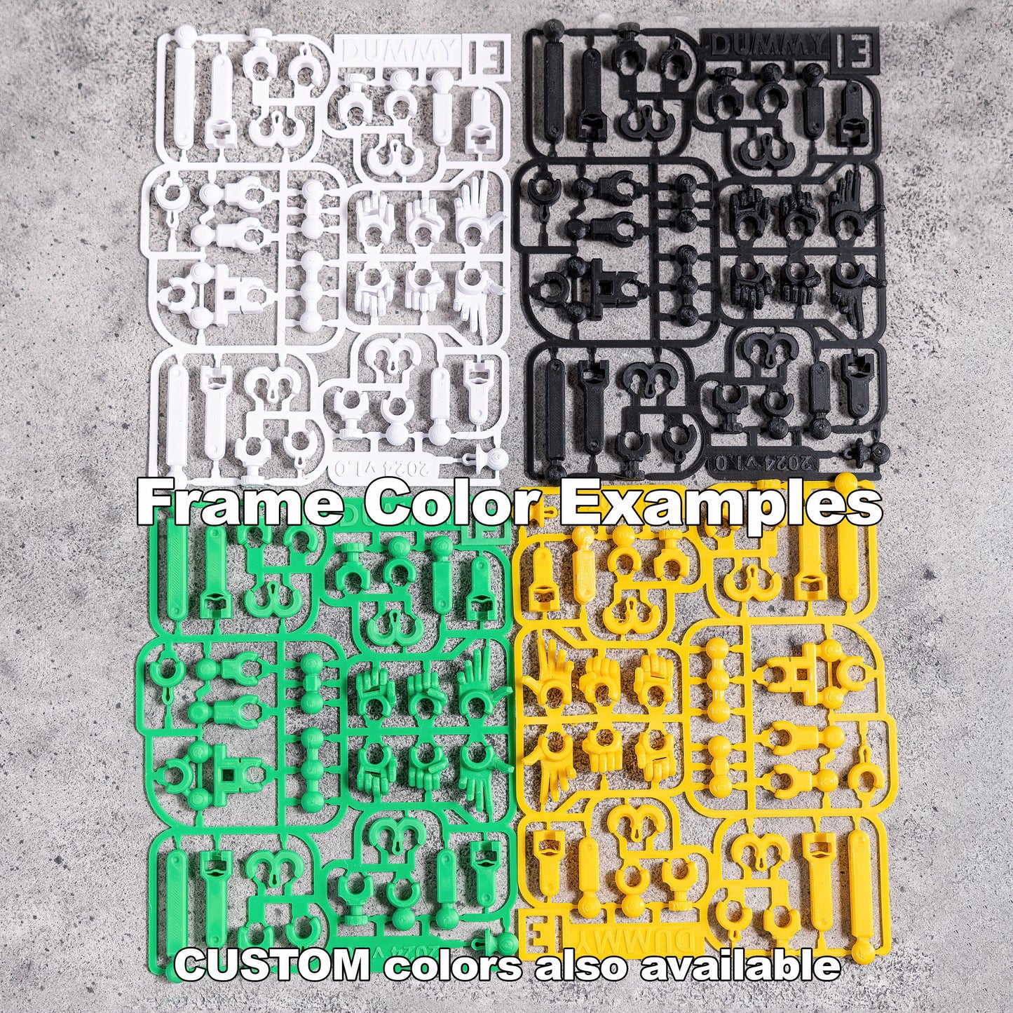 Dummy 13 8 inch possible figure size This is Dummy Frame color examples, White, Black, Green and Yellow.