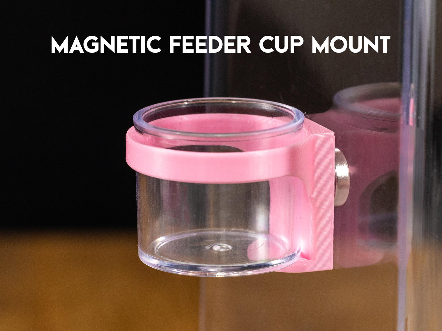 Jumping Spider Magnetic Feeder Cup mount with clear feeding cup in Pink