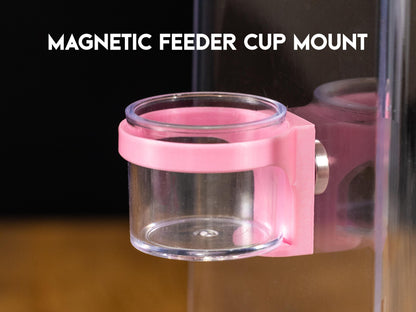 Jumping Spider Magnetic Feeder Cup mount with clear feeding cup in Pink